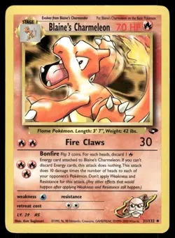 Pokemon Cards Blaine's Charmeleon 31/132 Unlimited Gym Challenge Uncommon LP - Image 1