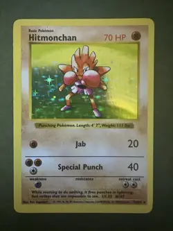 Pokemon TCG Hitmonchan Base Set Holo Shadowless Rare Card 7/102 - Image 1