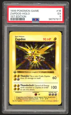 Pokemon Cards - PSA 5 1st Edition Zapdos 16/102 - Base Set Shadowless Holo - EX - Image 1