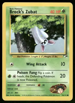 Pokemon Cards Brock's Zubat 74/132 Unlimited Gym Heroes WOTC Common LP - Image 1