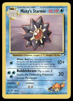 Pokemon Cards Misty's Starmie 56/132 Unlimited Gym Heroes WOTC Uncommon LP - Image 1