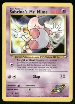 Pokemon Cards Sabrina's Mr. Mime 94/132 Unlimited Gym Heroes WOTC Common LP - Image 1