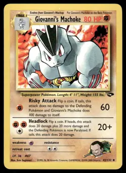 Pokemon Cards Giovanni's Machoke 42/132 Unlimited Gym Challenge Uncommon NM - Image 1