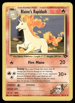Pokemon Cards Blaine's Rapidash 33/132 Unlimited Gym Challenge Uncommon MP - Image 1