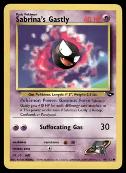 Pokemon Cards Sabrina's Gastly 97/132 Unlimited Gym Challenge WOTC Common LP - Image 1