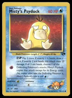 Pokemon Cards Misty's Psyduck 90/132 Unlimited Gym Challenge WOTC Common LP - Image 1