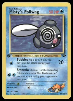 Pokemon Cards Misty's Poliwag 89/132 Unlimited Gym Challenge WOTC Common LP - Image 1