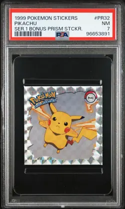 1999 Pokemon Stickers Pikachu #PR32 Series 1 Bonus Prism Sticker PSA 7 - Image 1
