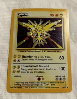 Pokemon Base Set Zapdos 16/102 Unimited Holo - Vintage Pokemon - Image 1