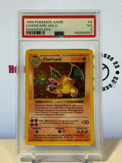 1999 POKEMON BASE SET SHADOWLESS #4 CHARIZARD-HOLO PSA 3 RARE AP - Image 1