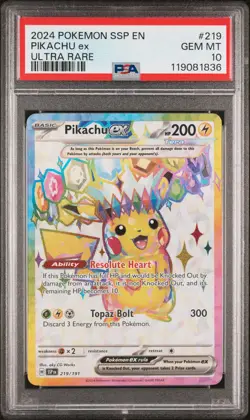 2024 POKEMON SSP EN-SURGING SPARKS ULTRA RARE #219 PIKACHU EX PSA 10 - Image 1