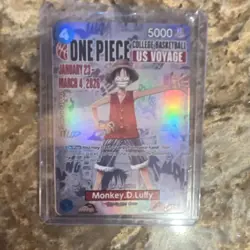 Bandai Namco One Piece CCG Monkey.D.Luffy US Voyage Promo Full Art Holo Card - Image 1