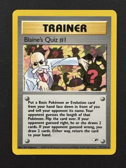 Pokemon Blaine's Quiz #1 97/132 Gym Heroes Unlimited Regular Rare Trainer Card - Image 1