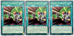 3 x MGED-EN063 Urgent Schedule - Gold Rare 1st Edition LP/NM YuGiOh Cards - Image 1