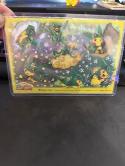 2019 Pokemon Center Japan Rayquaza Poncho Pikachu Gokigen Clear Promo Card 4x6 - Image 1