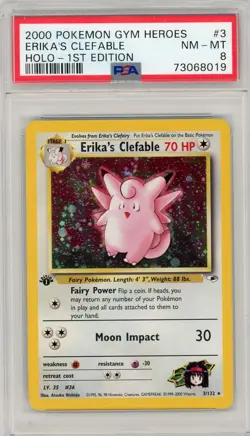2000 Pokemon Gym Heroes 3 Erika's Clefable Holo 1st Edition PSA 8 - Image 1