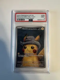 POKEMON 2023 PIKACHU/GREY FELT HAT POKEMN X VAN GOGH BLACK STAR PROMO #085 PSA 9 - Image 1