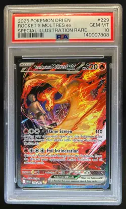 2025 Pokemon Destined Rivals Team Rocket's Moltres ex #229/182 PSA 10 - Image 1