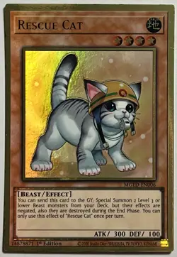 Rescue Cat MGED-EN006 (NM) •Alternative Art• Gold Rare 1st Edition Yu-Gi-Oh! TCG - Image 1