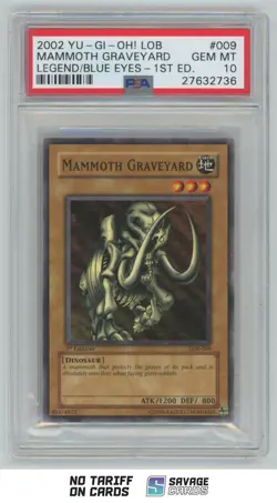2002 Yu-Gi-Oh Legend/Blue Eyes 1st Edition Mammoth GraveYard PSA 10 #LOB-009 - Image 1
