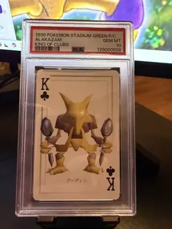 1998 POKEMON STADIUM GREEN VERSION PLAYING CARDS KING OF CLUBS ALAKAZAM PSA 10 - Image 1