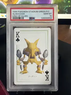 1998 POKEMON STADIUM GREEN VERSION PLAYING CARDS KING OF CLUBS ALAKAZAM PSA 10 - Image 2