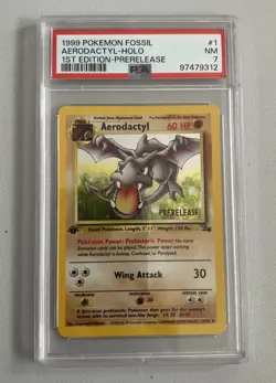 Aerodactyl 1st Edition RARE Prerelease POKEMON Card PSA 7 NM FOSSIL Holo 1/62 - Image 1