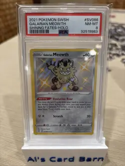 2021 POKEMON SWORD & SHIELD SHINING FATES #SV086 GALARIAN MEOWTH-HOLO PSA 8 - Image 1