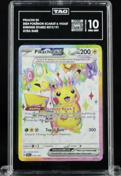 Pokemon TCG Surging Sparks Pikachu EX 219/191 Full Art Ultra Rare TAG 10 - Image 1