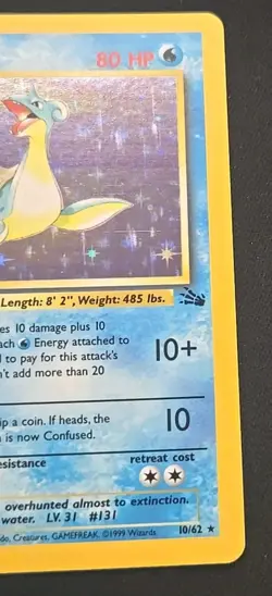 1999 Pokemon Lapras Fossil Holo Rare 10/62 NM English Recently Pulled - Image 4