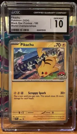 CGC 10 Pikachu SVP 190 2024 Pokemon World Championships Black Star Promo - Image 1
