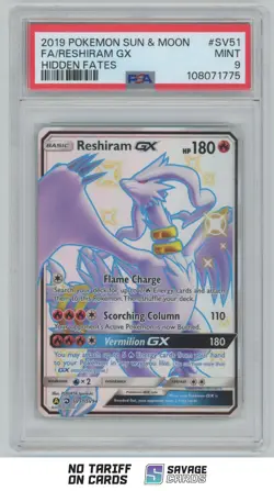 2019 Pokemon Sun & Moon - Hidden Fates Reshiram-GX PSA 9 #SV51/SV94 - Image 1