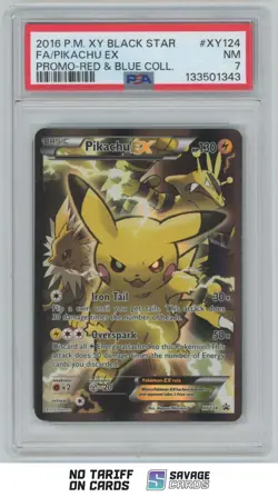 2016 Pokemon XY Black Star Promo Red/Blue Coll. Pikachu EX PSA 7 #XY124 - Image 1