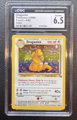 CGC 6.5 Graded Dragonite 1999 Fossil 4/62 Holo Rare Pokemon Card - Image 1