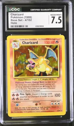 CGC 7.5 Charizard 1999 Base Set 4/102 Holo Pokemon Card - Image 1