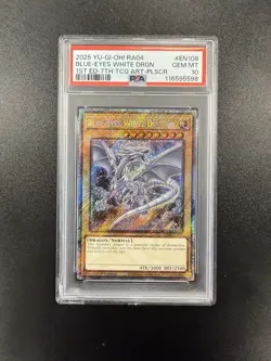 2025 YU-GI-OH! QUARTER CENTURY STAMPEDE Blue Eyes White Dragon RA04-EN108 PSA 10 - Image 1