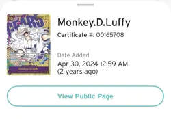 2023 One Piece TCG Monkey.D.Luffy (Alternate Art) SEC OP05-119 AGS 10 - Image 3