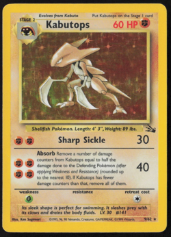 Pokemon TCG Kabutops Holo Rare Card 9/62 Fossil Unlimited LP - Image 1