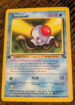 Vintage Pokemon Card First Edition Tentacool 56/62 Fossil WOTC LP - Image 1