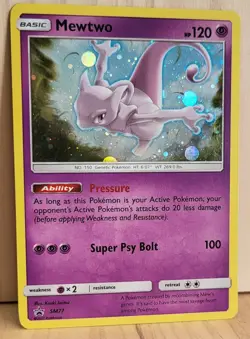 Pokemon TCG Mewtwo Sun & Moon Ultra Rare Cosmos Holo Black Star Promo SM77 NM - Image 1