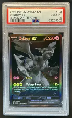 2025 Pokemon Black Bolt Zekrom ex and White Rare #172/086 PSA 10 - Image 1