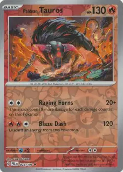 PALDEAN TAUROS 028/193 PALDEA EVOLVED POKEMON (REVERSE HOLO, NM) - Image 1