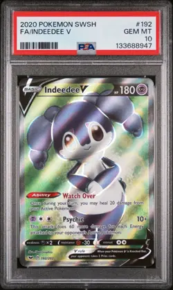 Pokemon Indeedee V Full Art Sword Shield Base #192 Graded Card PSA 10 - Image 1