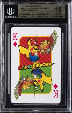 2016 MARIO PIKACHU PLAYING CARDS POKEMON CENTER KING OF DIAMONDS BGS 10 - Image 1