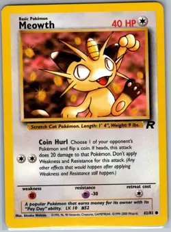 Meowth 62/82 Non Holo Team Rocket - Pokemon Card - NM - Image 1