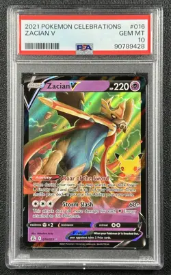 ZACIAN V PSA 10 2021 POKEMON SWORD & SHIELD CELEBRATIONS #016/025 GEM 9428 - Image 1
