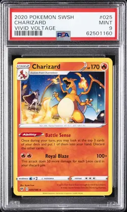 2020 POKEMON SWORD & SHIELD VIVID VOLTAGE #025 CHARIZARD PSA 9 - Image 1