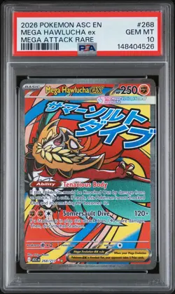 2026 POKEMON ASCENDED HEROES MEGA ATTACK RARE #268 MEGA HAWLUCHA EX PSA 10 - Image 1