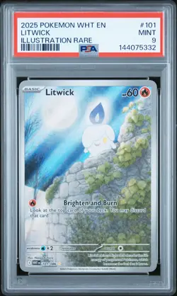 2025 POKEMON WHT EN-WHITE FLARE ILLUSTRATION RARE #101 LITWICK PSA 9 - Image 1