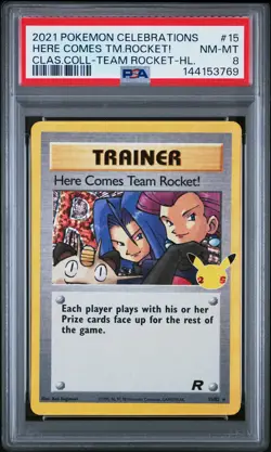 2021 POKEMON CELEBRATIONS CLASSIC COLLECTION HERE COMES TEAM ROCKET!-HOLO PSA 8 - Image 1
